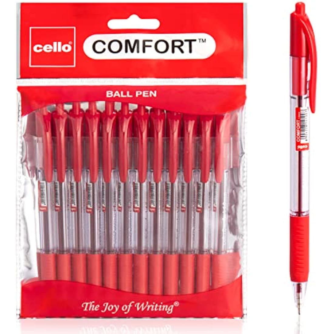 Cello Red Ballpoint Pens – Retractable 1.0mm Medium Point, 12 Pack