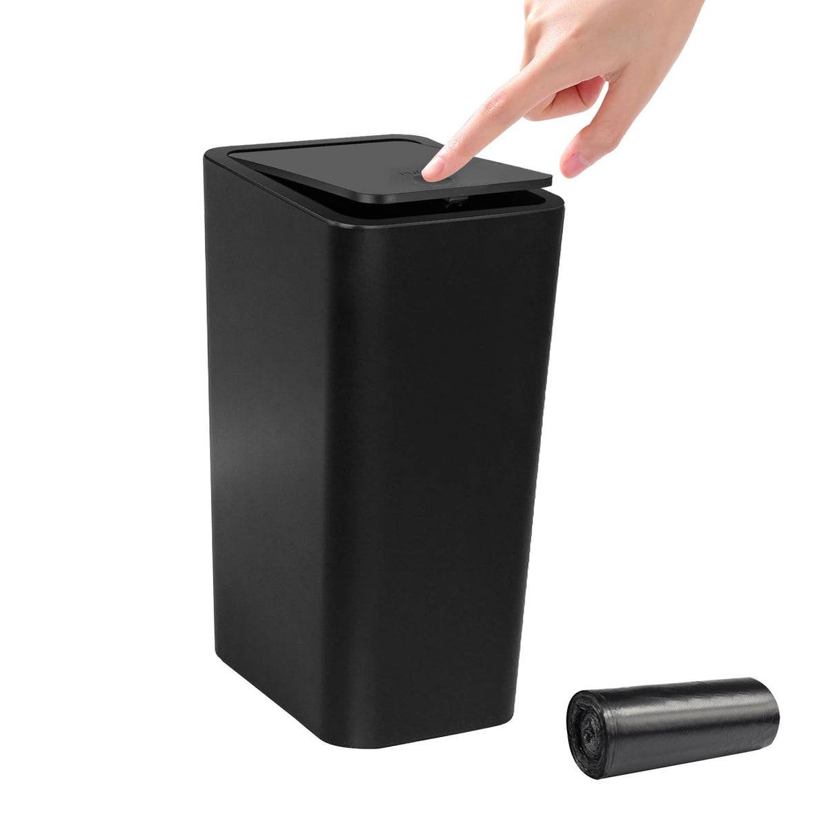Yeqqzq 10L Bedroom Bin with Garbage Bag, Touch Top Bathroom Bin with Lid - image 1