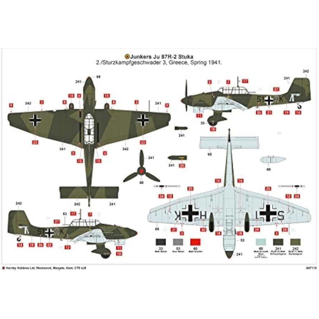 Airfix Junkers JU87B-2/R-2 Stuka Model Kit – 1:48 Scale Plastic Plane