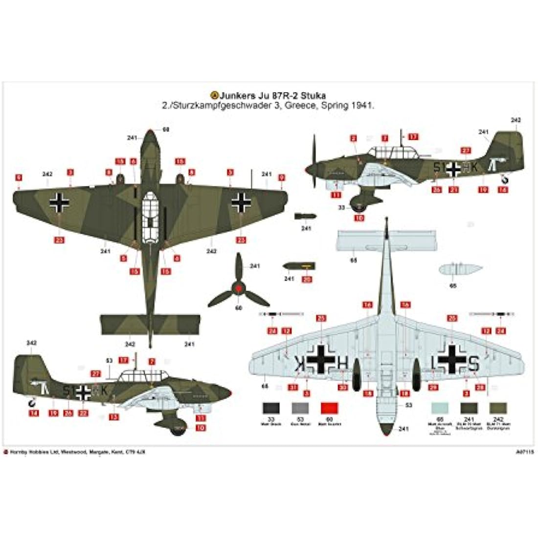 Airfix Junkers JU87B-2/R-2 Stuka Model Kit – 1:48 Scale Plastic Plane