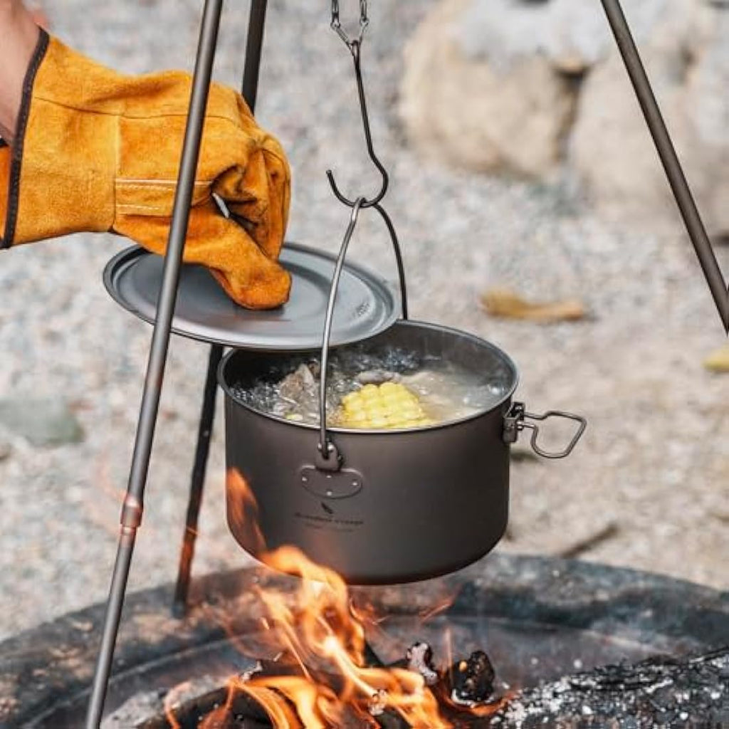 Titanium Camping Pot & Spork Set | 1950ml Ultralight Cookware