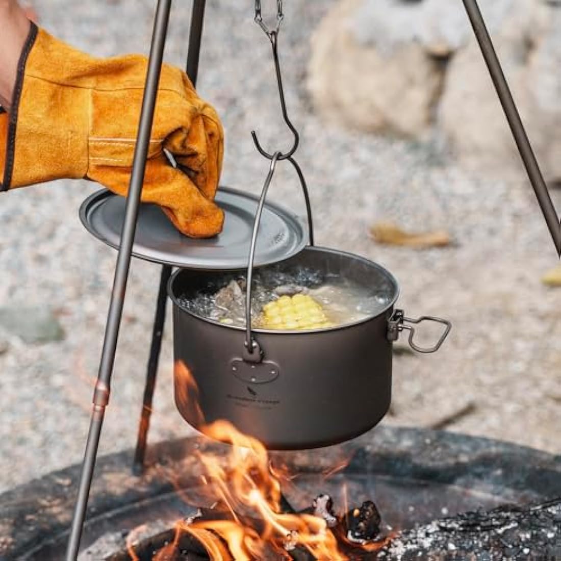 Titanium Camping Pot & Spork Set | 1950ml Ultralight Cookware