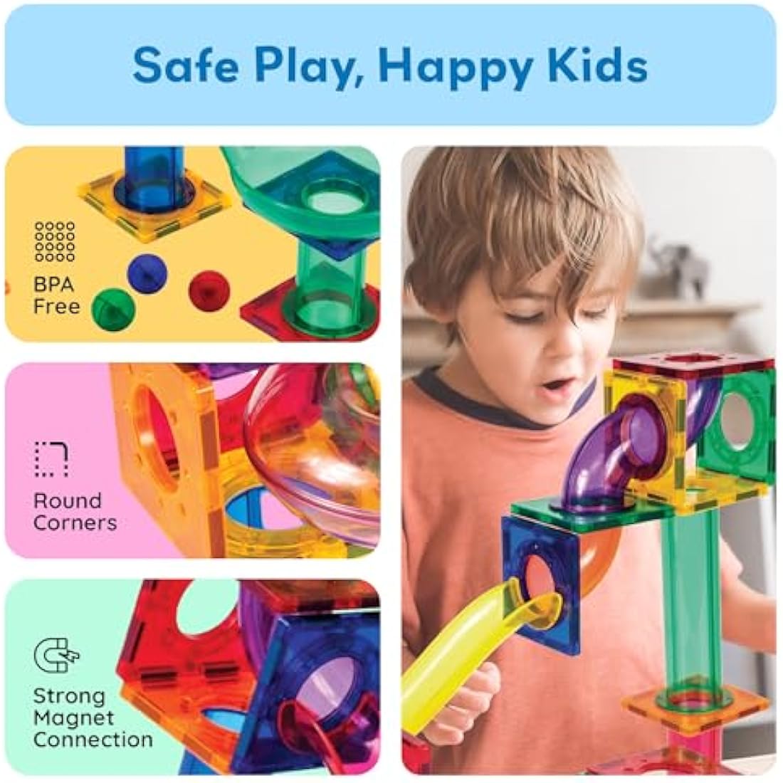 PicassoTiles Magnetic Marble Run - STEM Educational Building Blocks Set