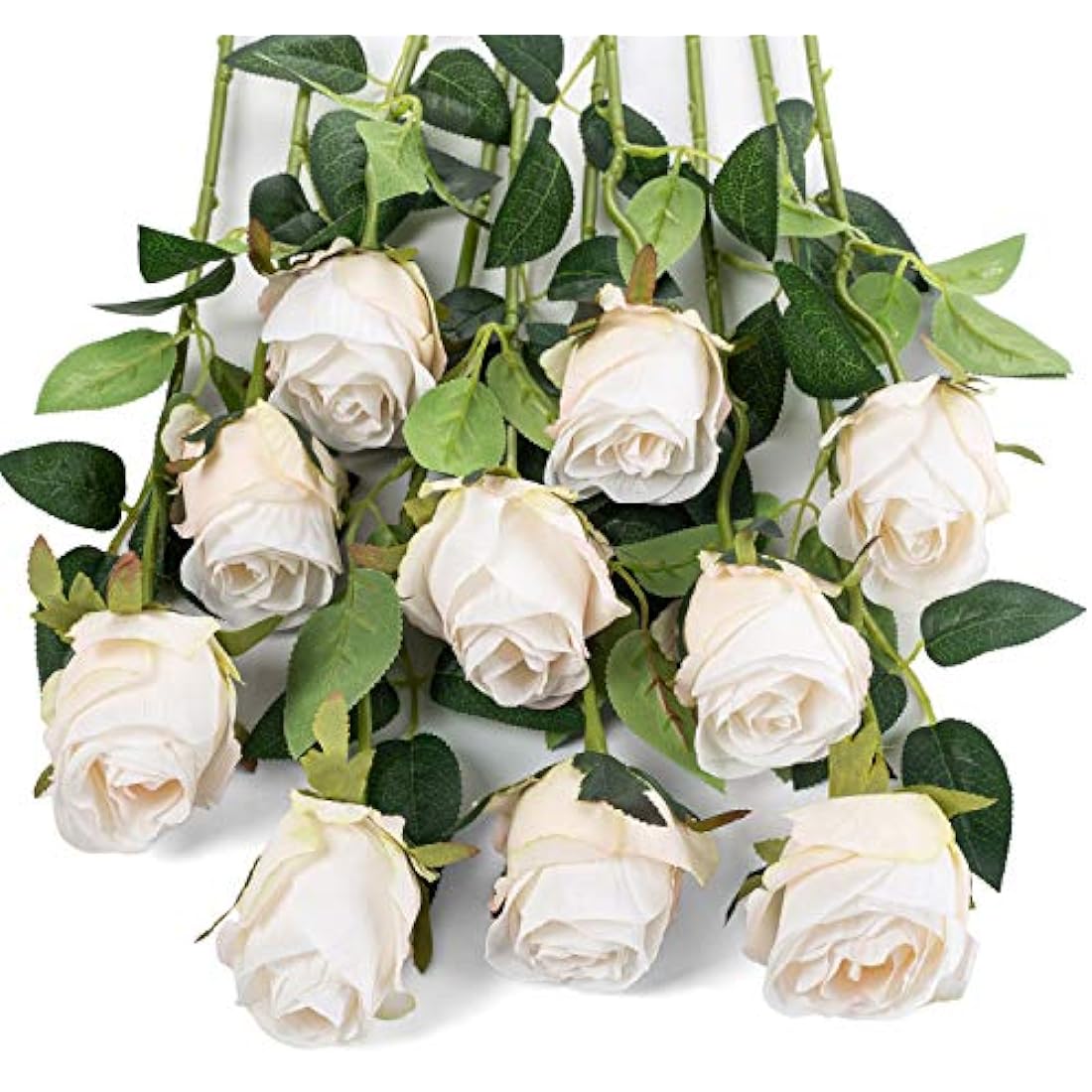 10pcs Artificial Silk Roses – 20" Long Stem White Flowers