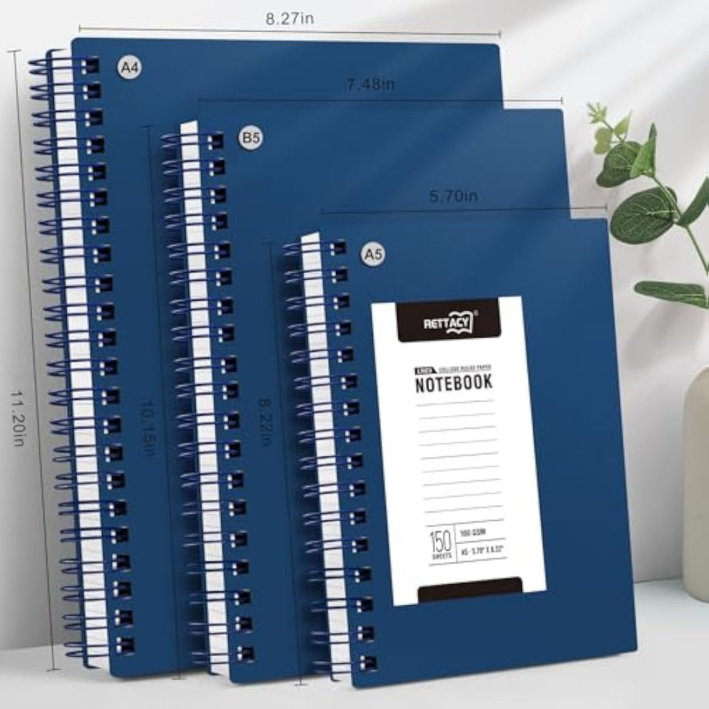 RETTACY B5 Spiral Notebook – 300 Pages College Ruled 100gsm – Navy Blue