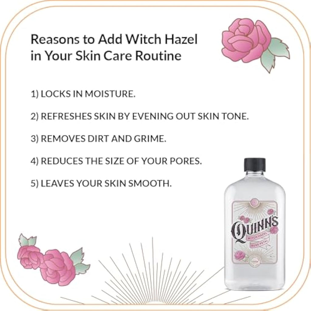 Quinns Rose Petal Witch Hazel Toner | Alcohol-Free Face Cleanser, 16oz