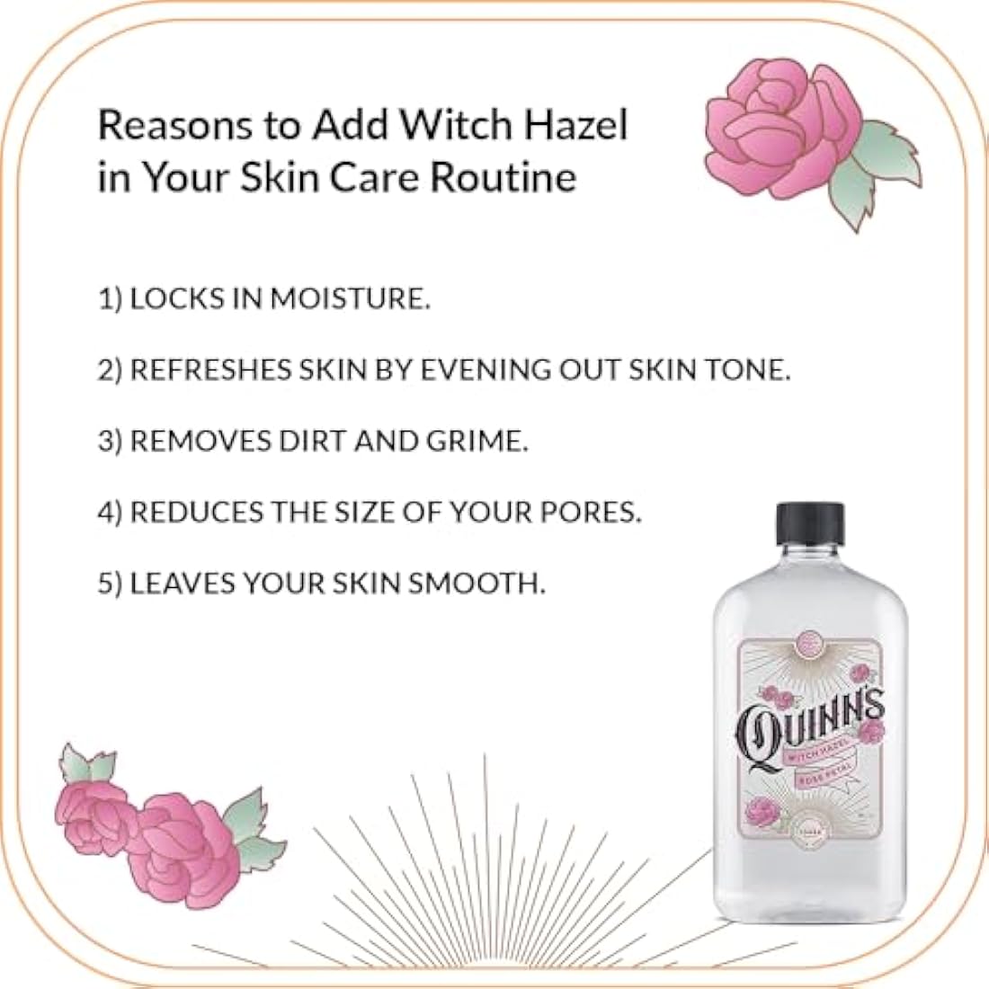 Quinns Rose Petal Witch Hazel Toner | Alcohol-Free Face Cleanser, 16oz