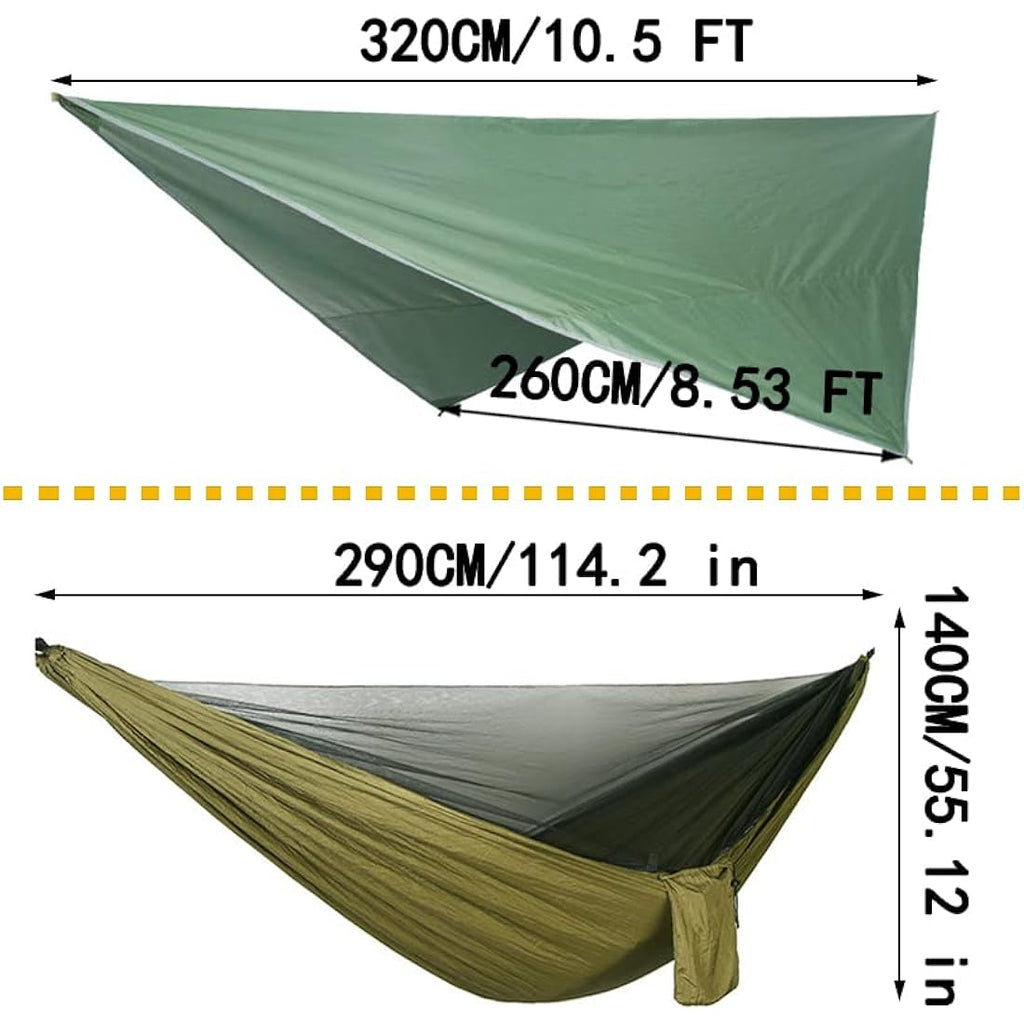 Camping Hammock Set with Mosquito Net and Rainfly – Army Green