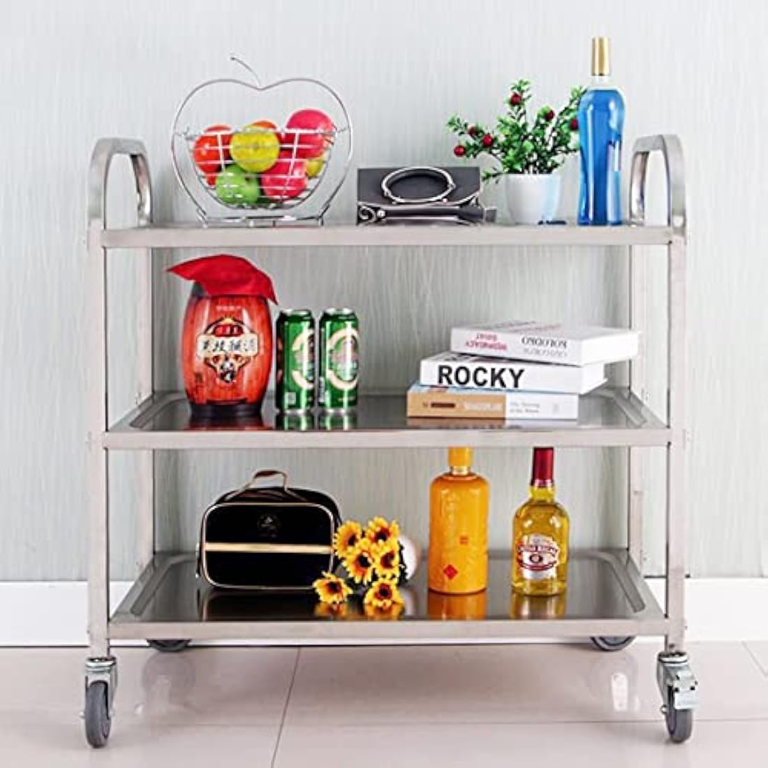3-Tier Stainless Steel Serving Trolley – Rolling Utility Cart
