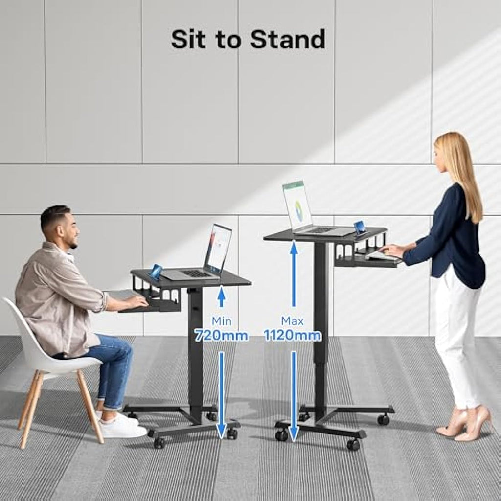 BONTEC Mobile Standing Desk – Height Adjustable Two-Tier Laptop Workstation