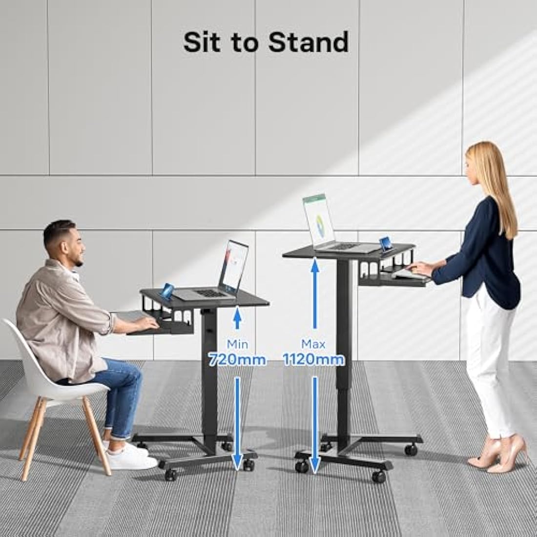 BONTEC Mobile Standing Desk – Height Adjustable Two-Tier Laptop Workstation