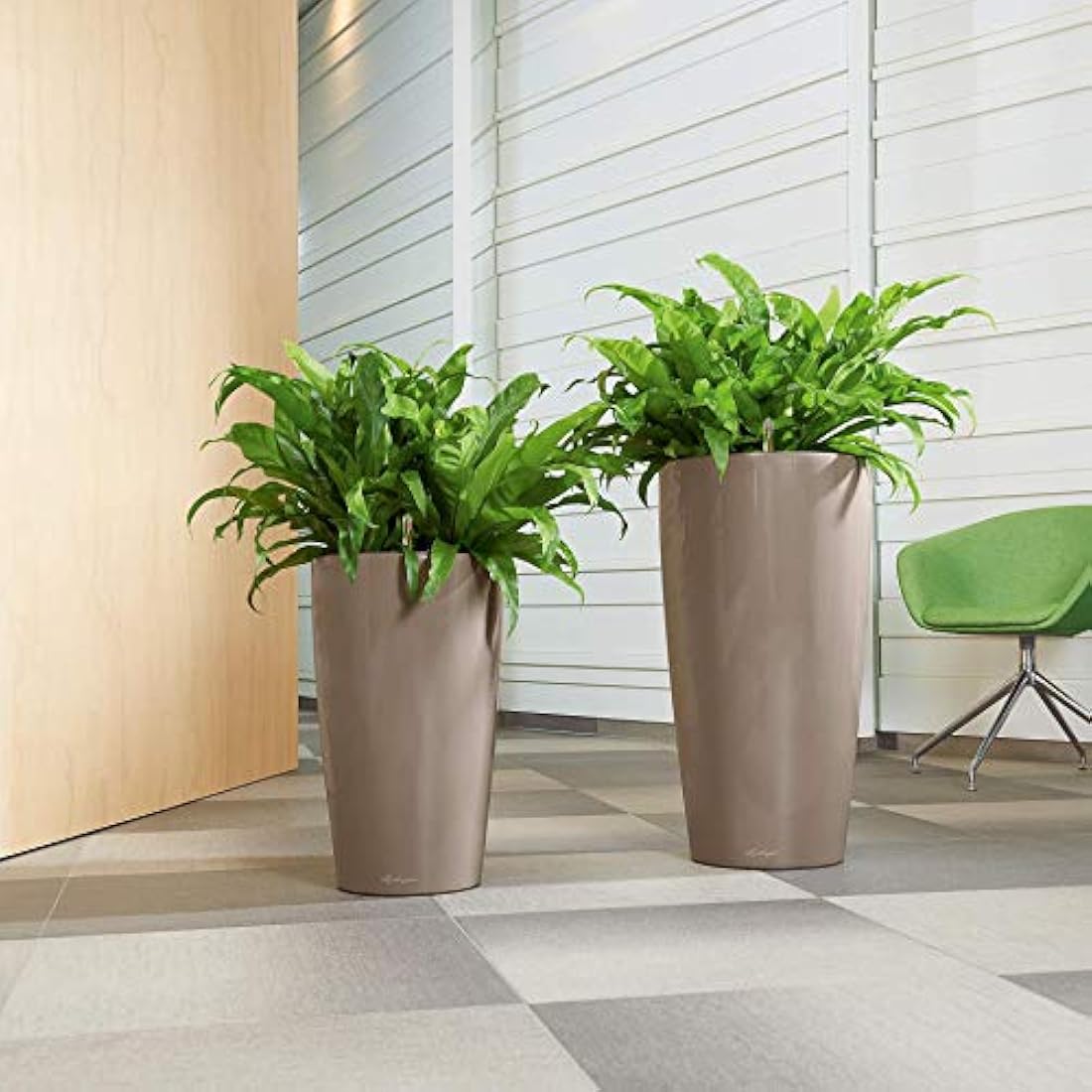 Lechuza RONDO 32 Self-Watering Planter | Large Shiny Taupe Plant Pot