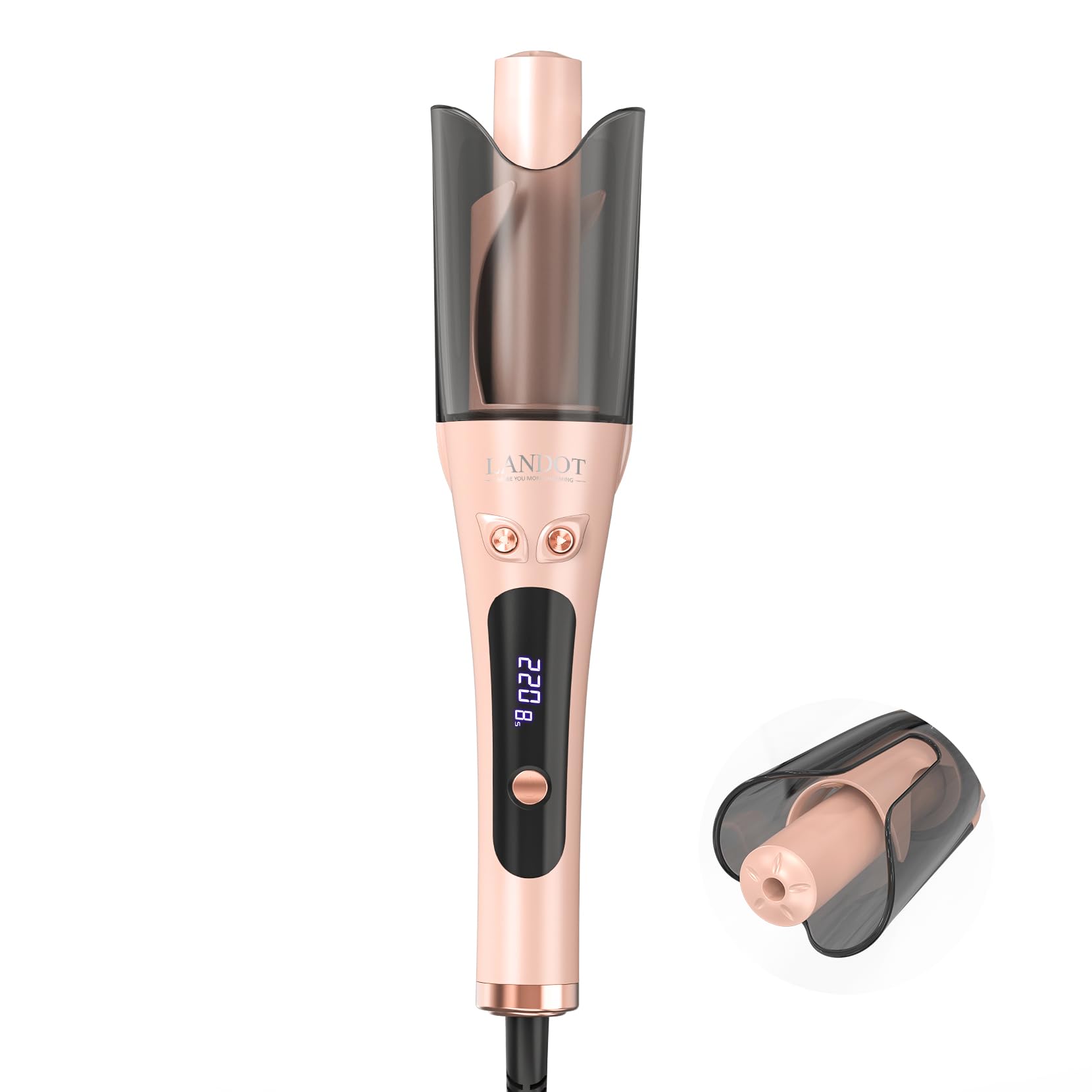LANDOT Automatic Rotating Hair Curler – 1-Inch Ceramic Wand, Rose Gold