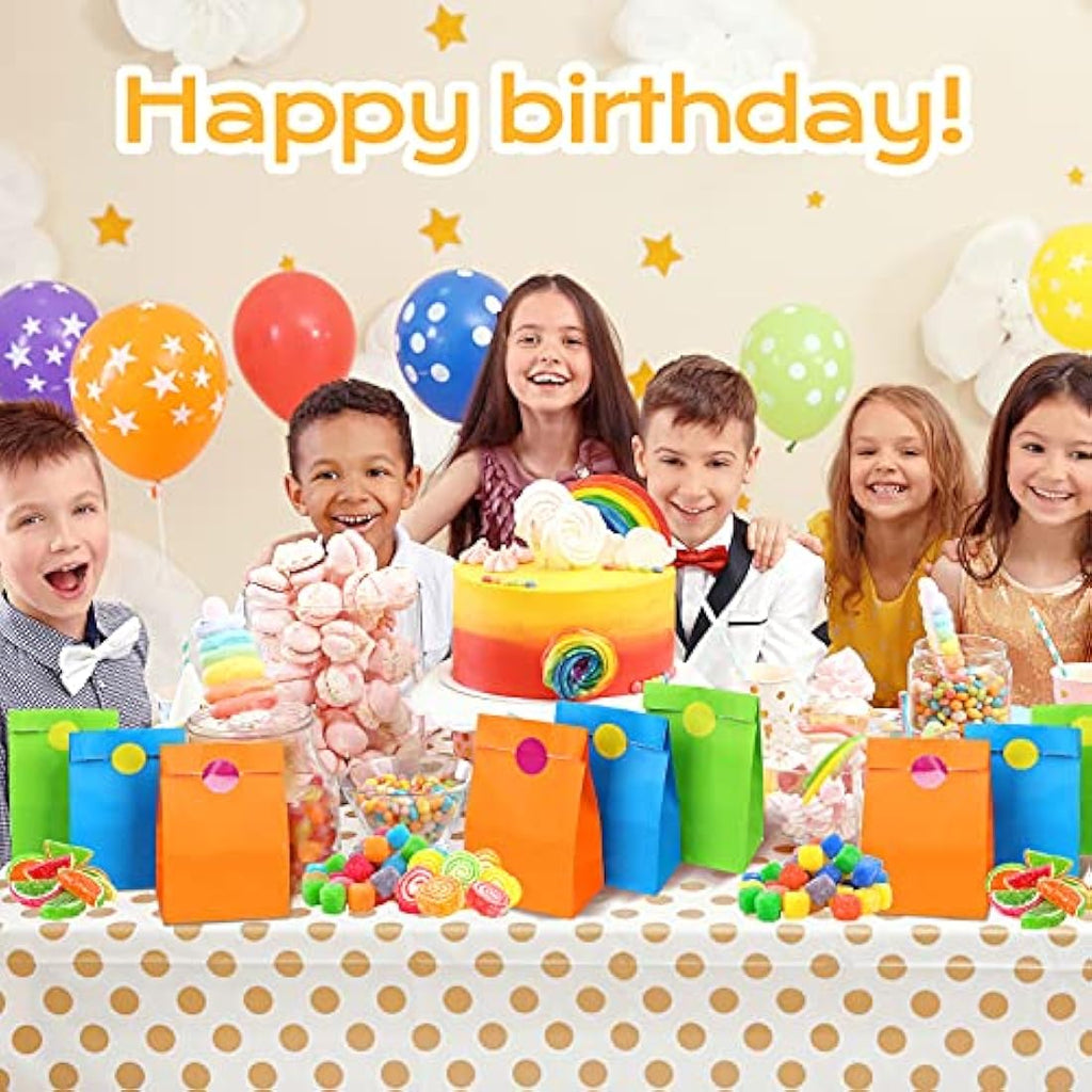 TOOELMON 50 PCS Multi-Color Kraft Paper Party Bags with 60 Stickers