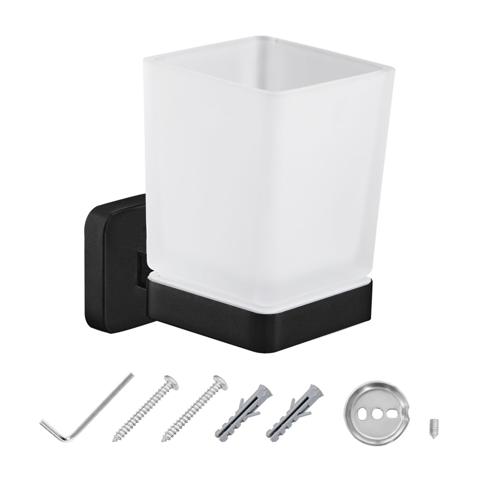 JASSFERRY Wall Mounted Toothbrush Holder | Black Frosted Glass Tumbler