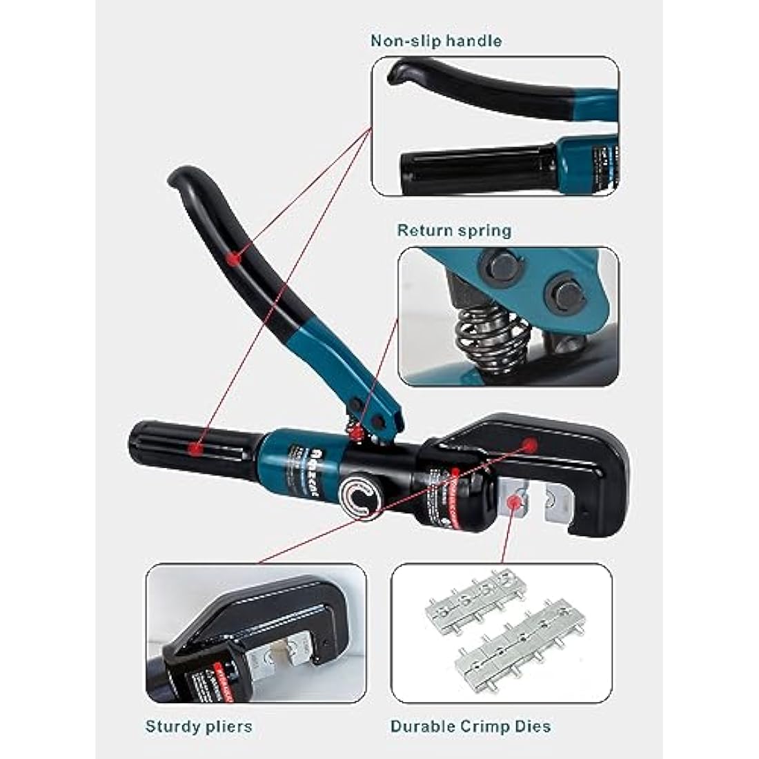Hydraulic Cable Lug Crimping Tool - 12 AWG to 2/0 AWG with 9 Dies