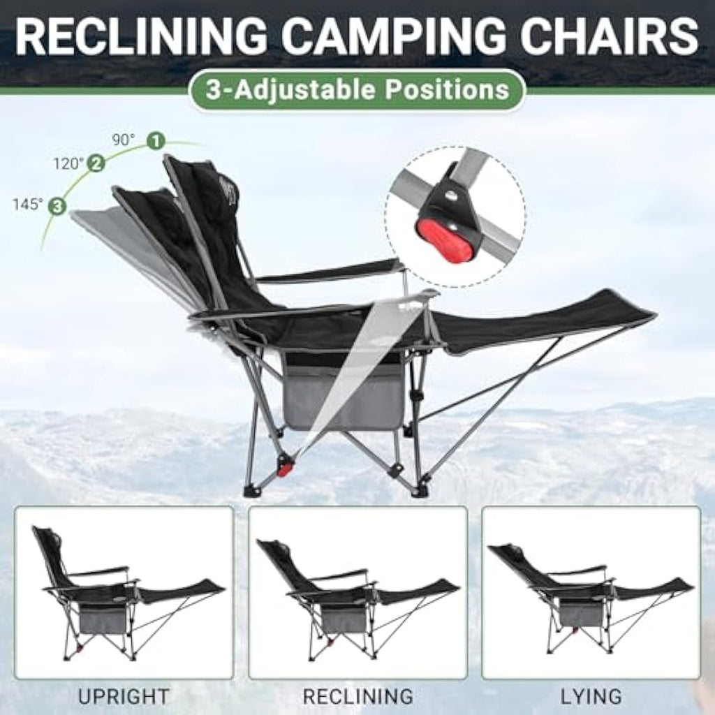 #WEJOY Folding Reclining Camping Chairs with Footrest, Black, Set of 2