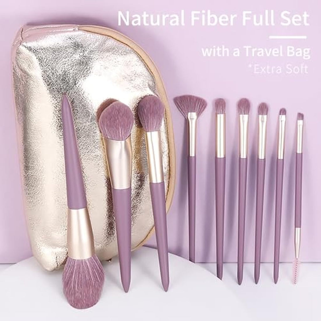 ENZO KEN Purple Vegan Makeup Brush Set with Case – 100% Natural Fiber