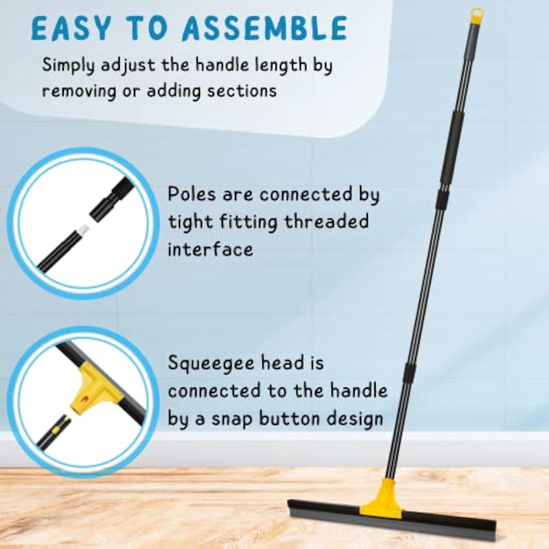 Jolof Store 60cm Floor Squeegee – Heavy Duty Rubber Broom with 160cm Handle