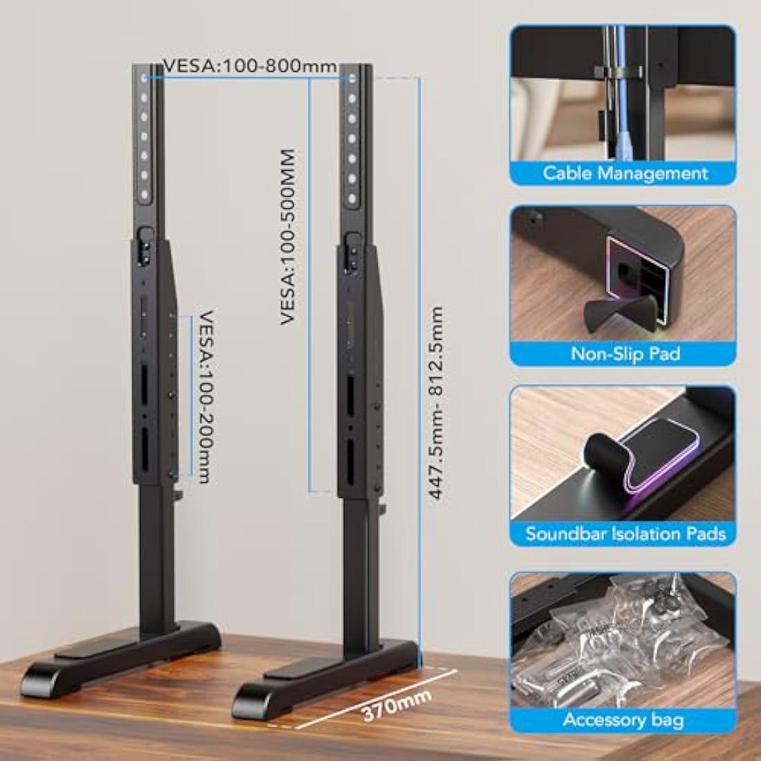 Universal TV Stand – Height Adjustable Tabletop Base for 24-80"