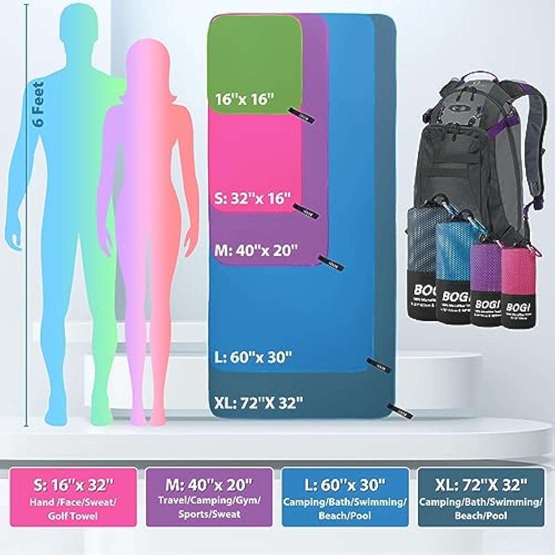 BOGI Microfibre Travel Towel | Quick Dry & Absorbent Gym & Beach Towel
