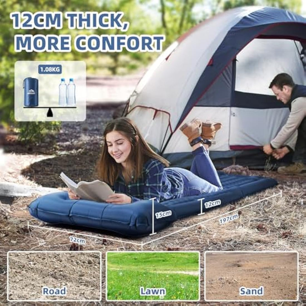 Wulwun Self-Inflating Camping Mat | 12cm Thick Waterproof Sleeping Pad
