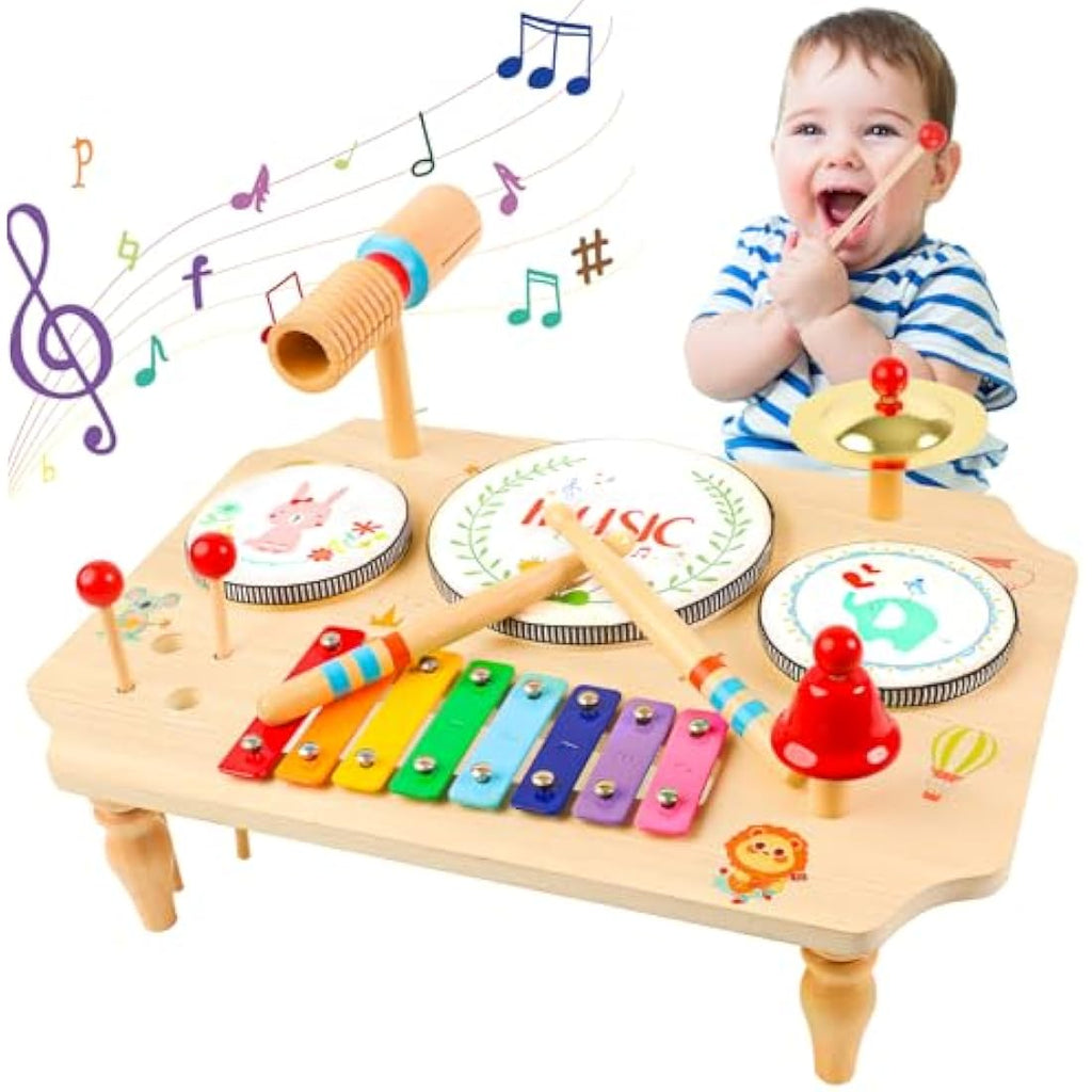 Jolof Store Wooden Kids Drum Kit | 11-in-1 Montessori Musical Toy Set