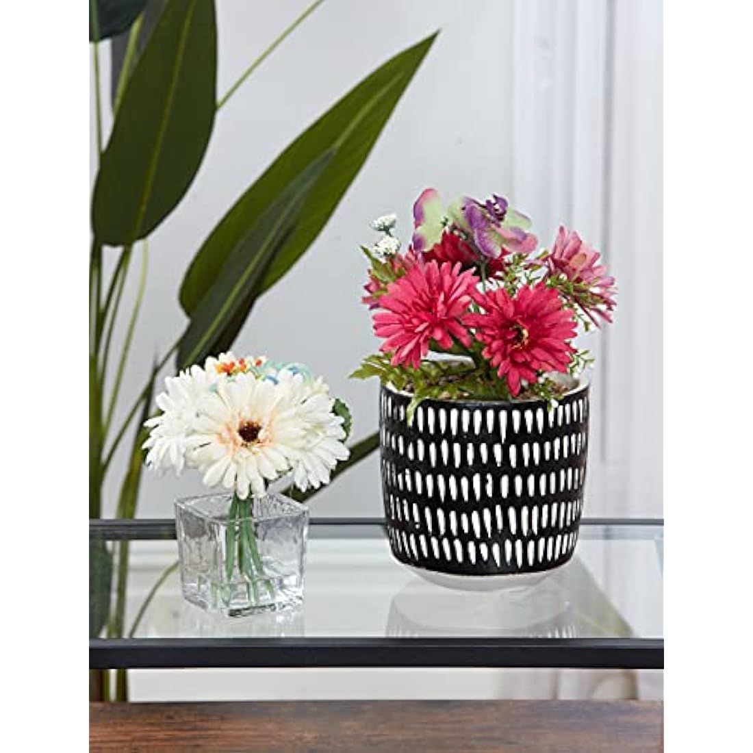 Jolof Store Halo Artificial Faux Flowers in Square Glass Floral Vase