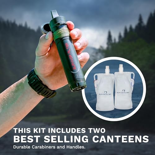 Survivor Filter Squeeze Kit | Portable Water Filter Straw with 1L Bottle