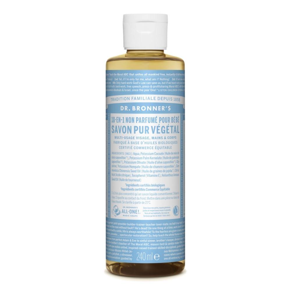 Dr. Bronner's Savon de Castille Bio Non Parfumé pour Bébé – 240ml