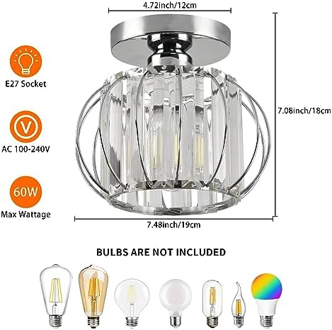 ZYDTRIP Modern Crystal Chandelier – Silver Semi Flush Mount Light (2 Pack)