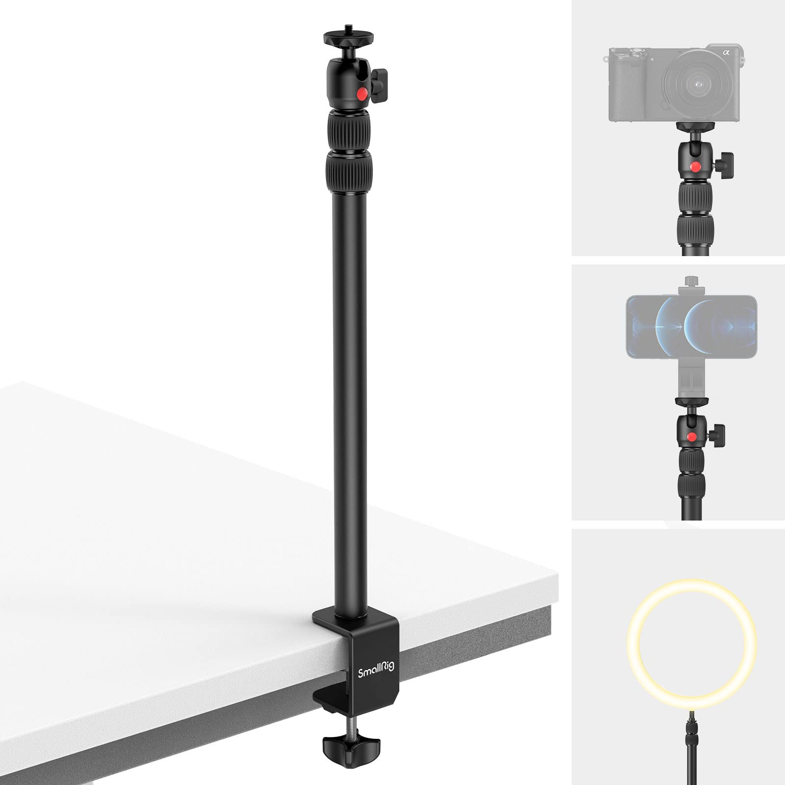 SmallRig Camera Desk Mount | Adjustable C-Clamp Arm with Ball Head