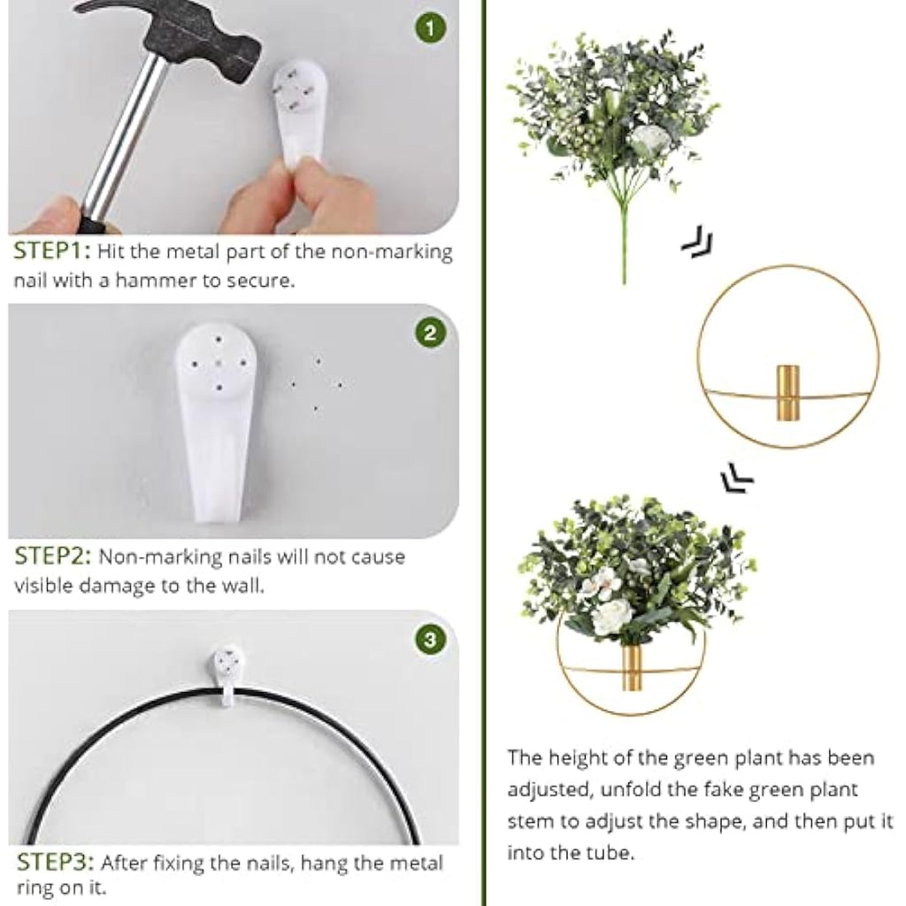 Pretty Jolly Metal Ring Wall Vase with Artificial Pampas Grass - 2 Pack