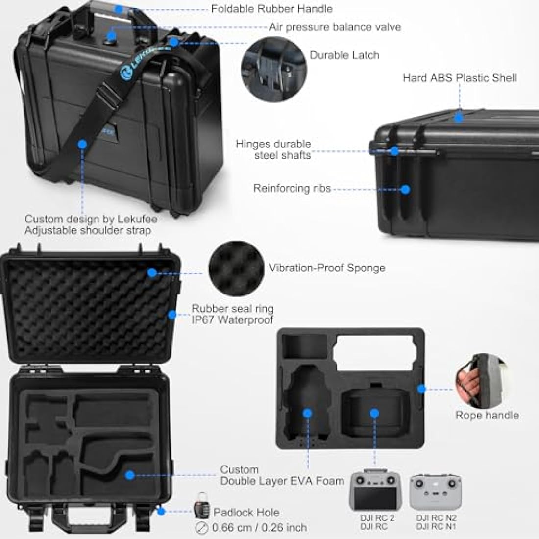 Lekufee Waterproof Hard Case for DJI Mini 4 Pro & Mini 3 – IP67 Shell