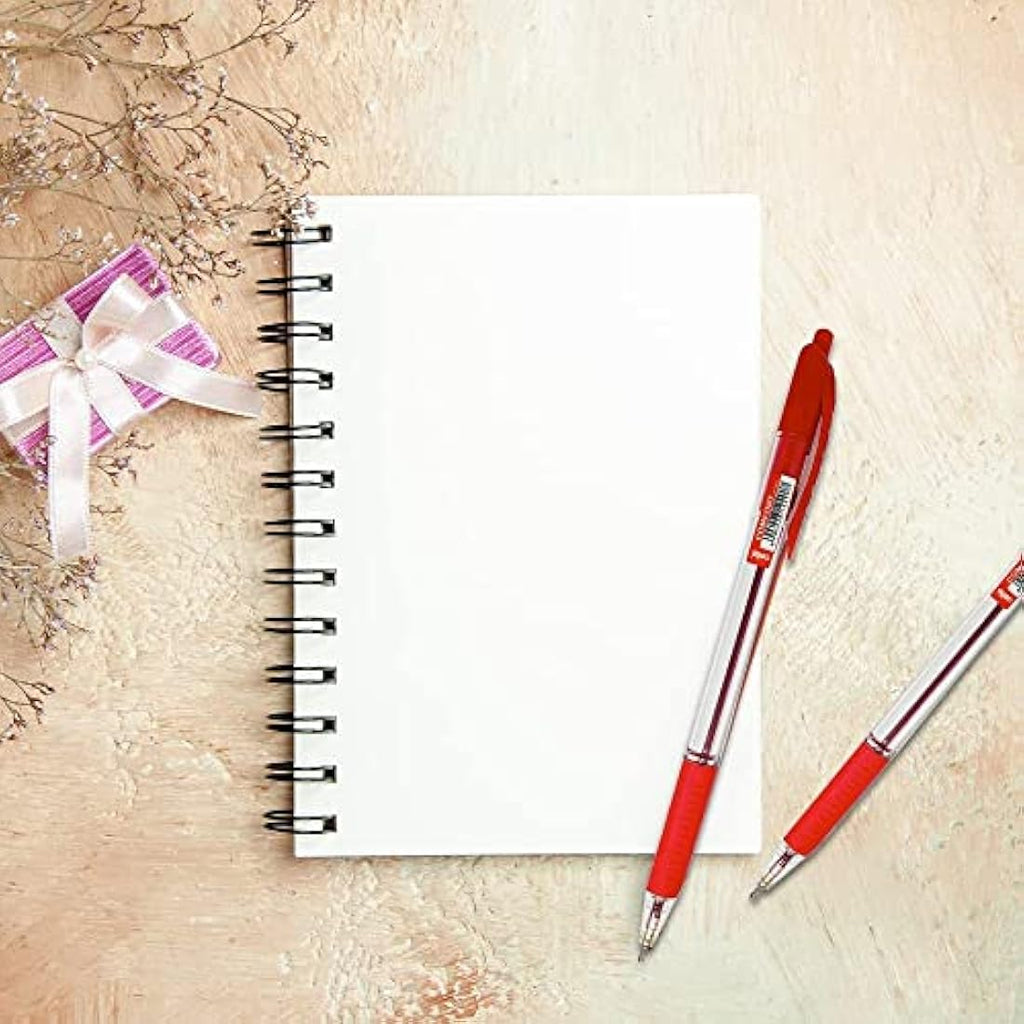 Cello Red Ballpoint Pens – Retractable 1.0mm Medium Point, 12 Pack