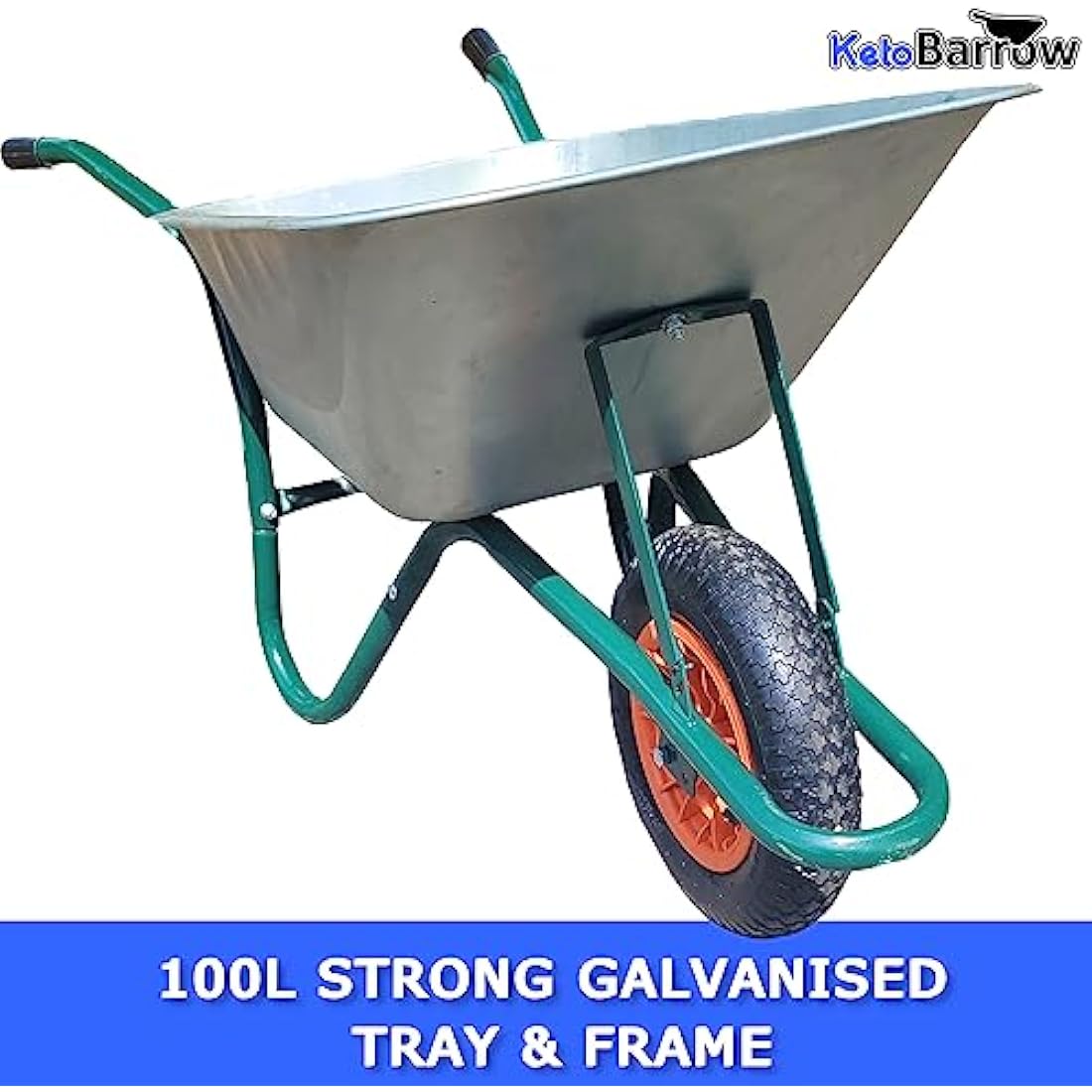 100L Galvanised Steel Garden Wheelbarrow – Pneumatic Tyre