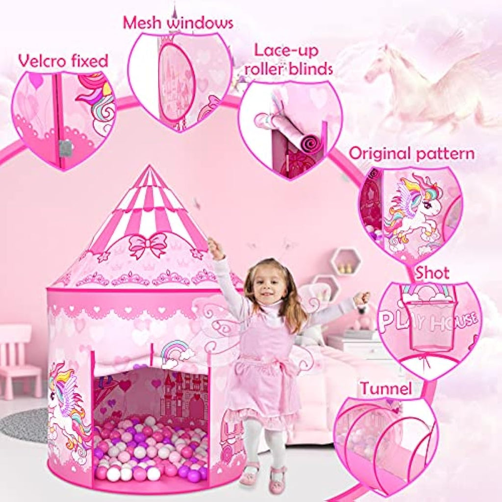 SENODEER 3-in-1 Princess Tent with Ball Pit and Crawl Tunnel for Girls