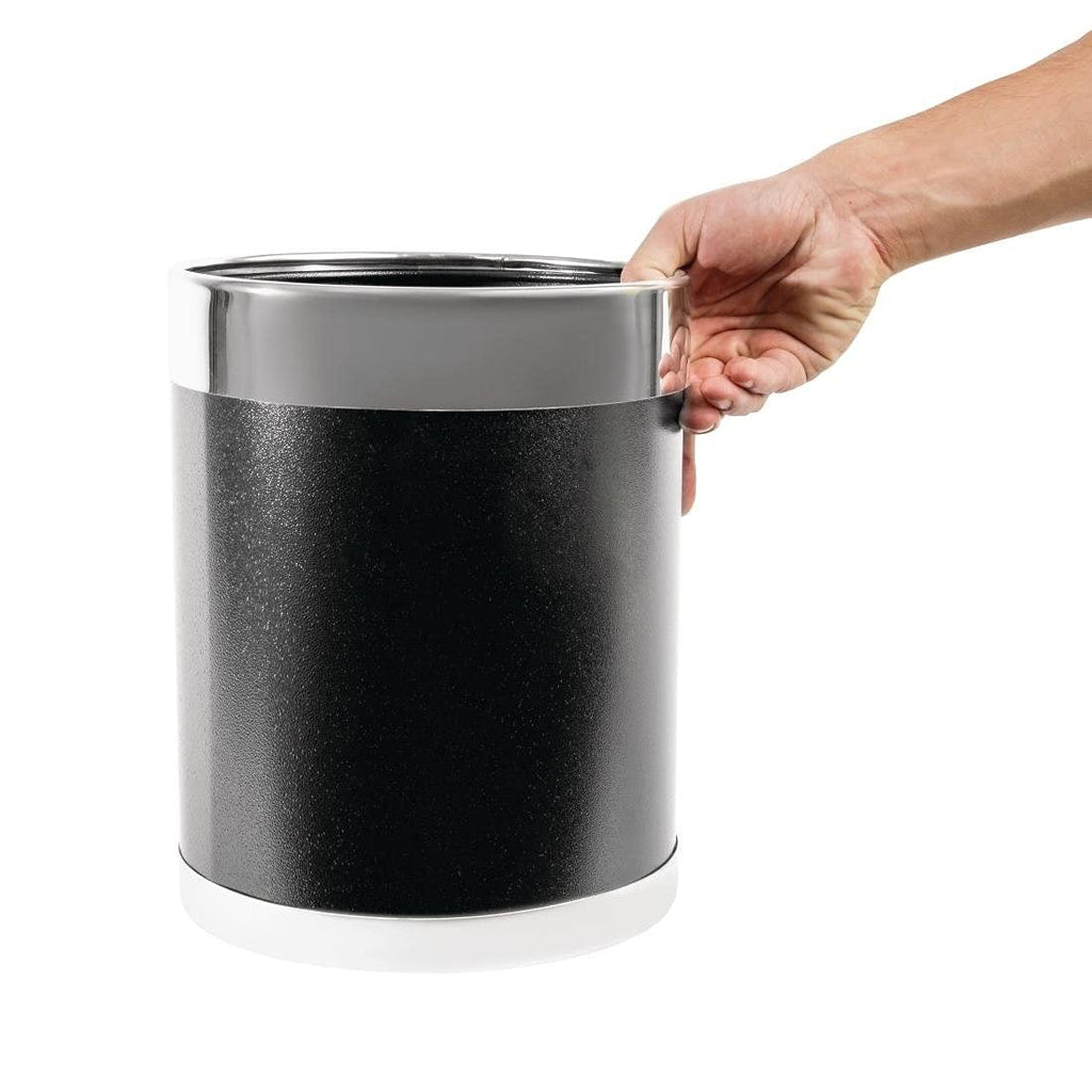 Bolero Mitre Black Leather Effect Waste Paper Bin - 10.2L Steel