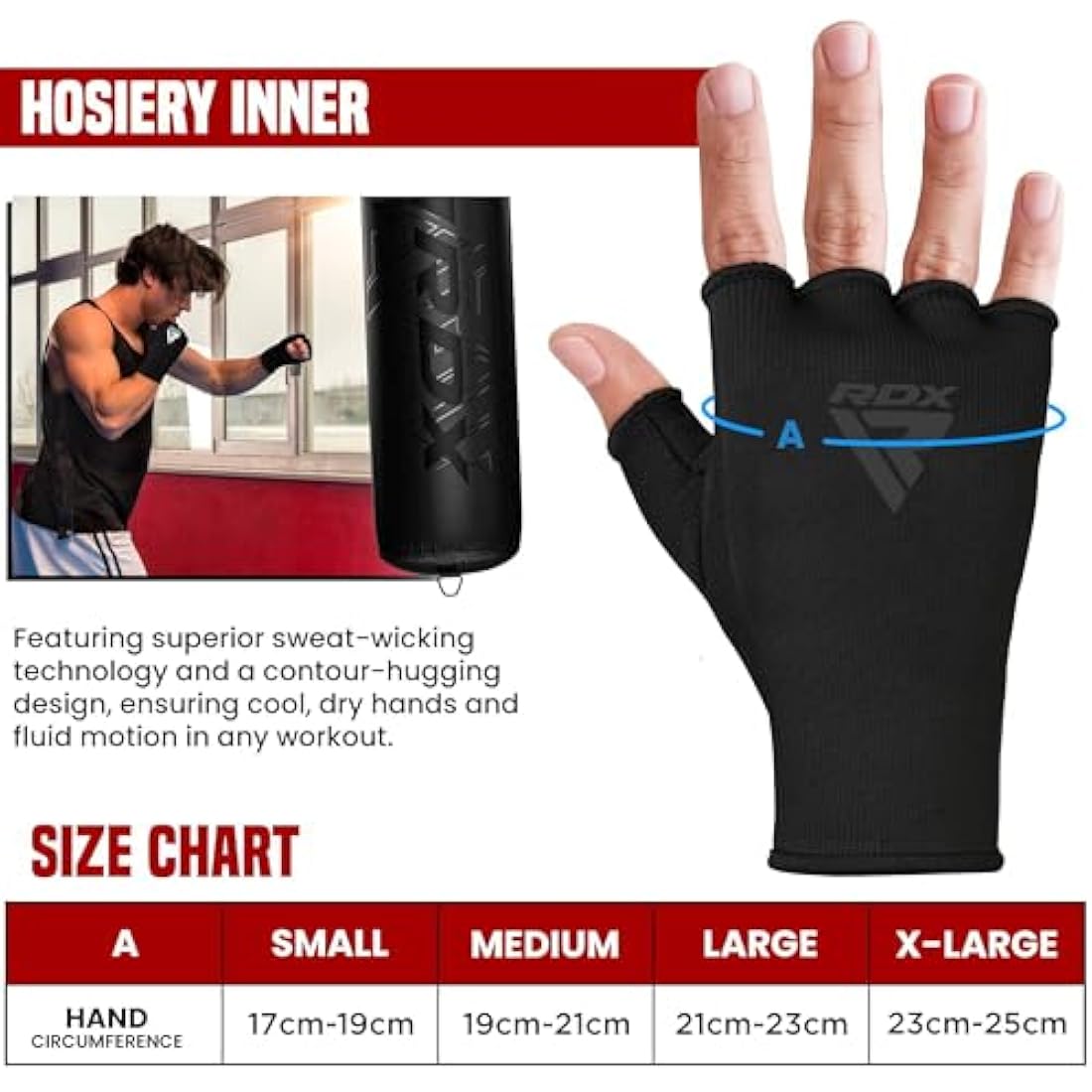 RDX Boxing Hand Wraps - Elasticated Inner Gloves for MMA & Muay Thai