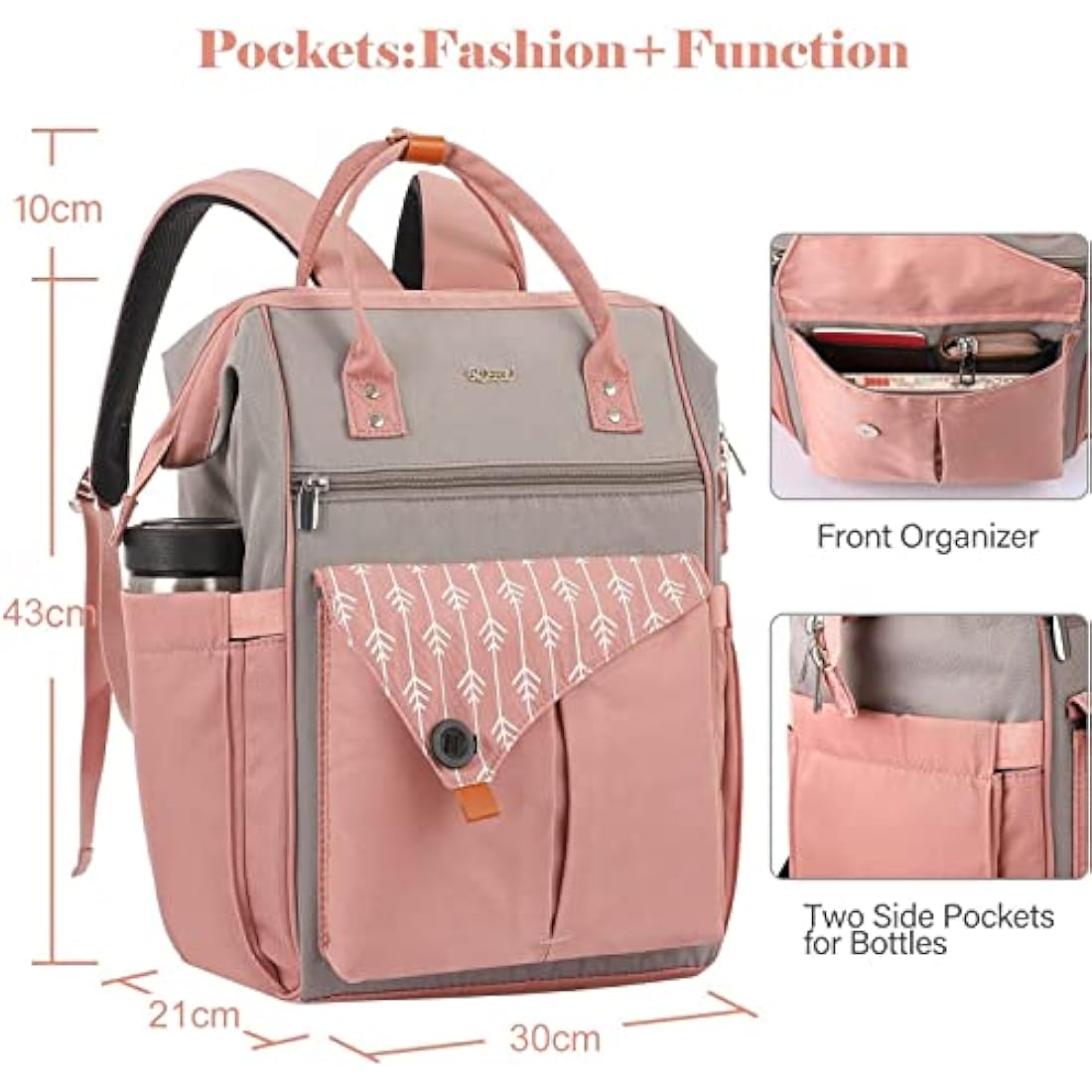 RJEU Women's 15.6 Inch Laptop Backpack | Waterproof Anti-Theft Bag - Pink