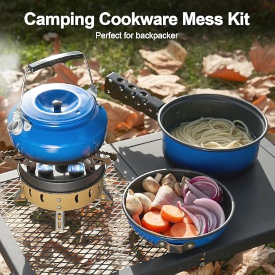 Odoland 5pcs Camping Cookware Mess Kit | Non-Stick Aluminum Pot Pan Set