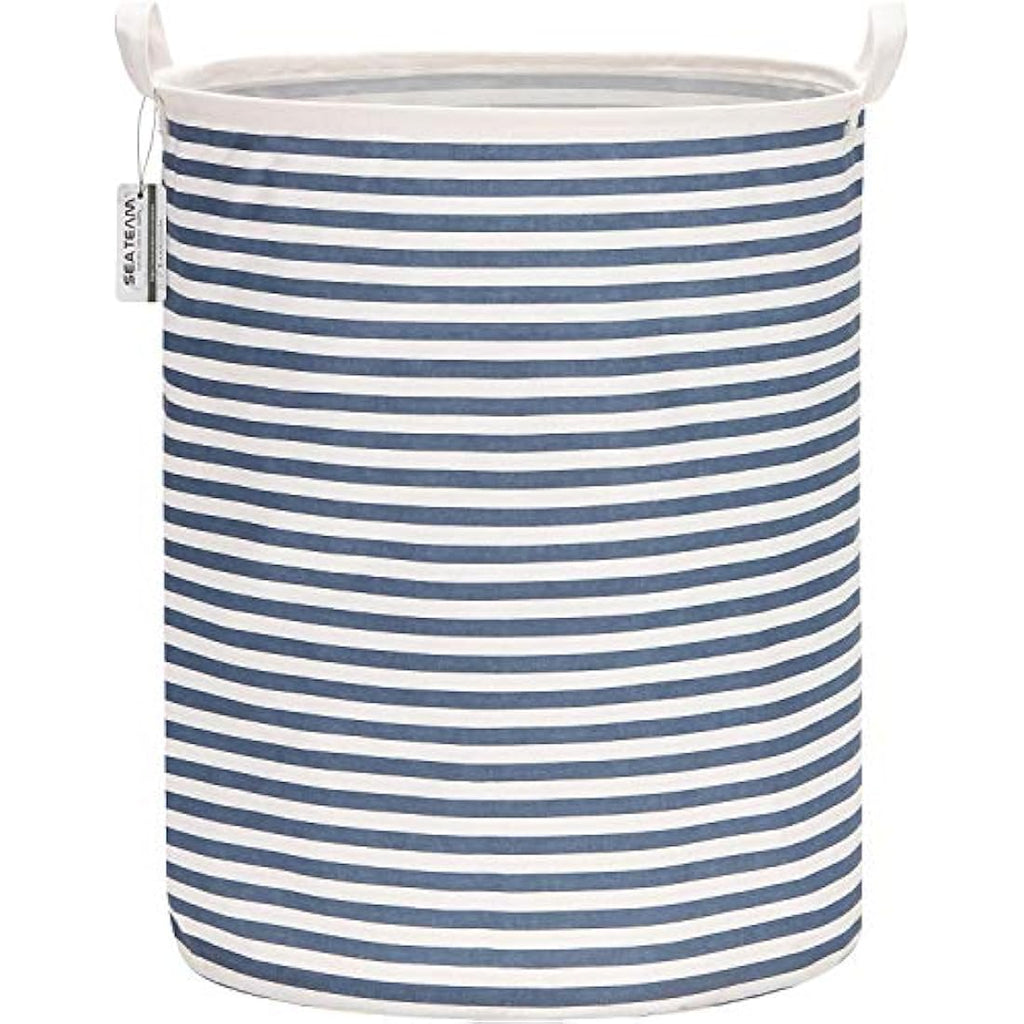 Sea Team Large Waterproof Laundry Hamper | Folding Ramie Cotton Storage Bin