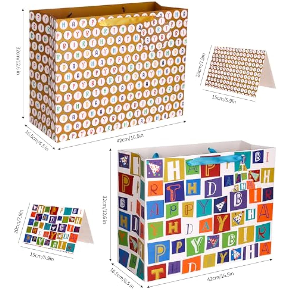 Giiffu Extra Large Birthday Gift Bags with Tissue Paper & Cards | 2 Pack