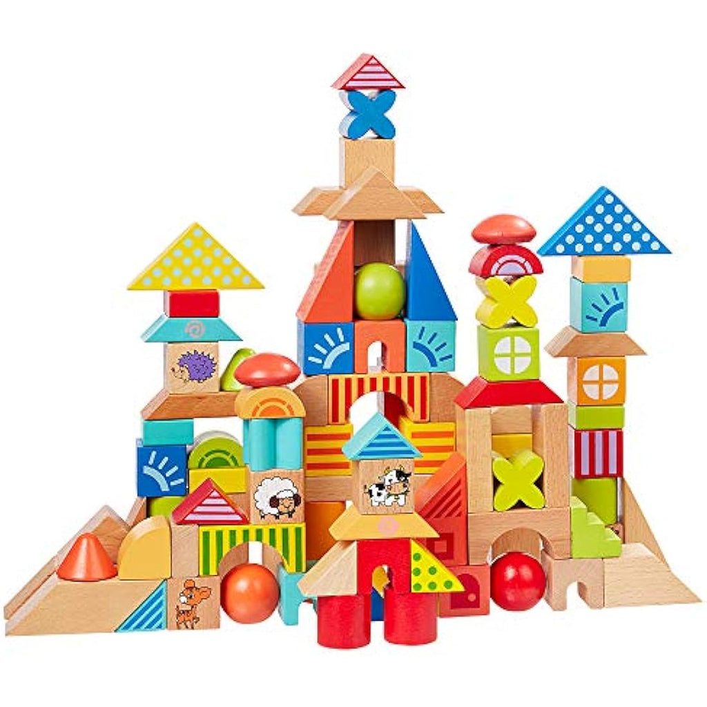Howa 100-Piece Beech Wooden Building Blocks – Educational Toy Set