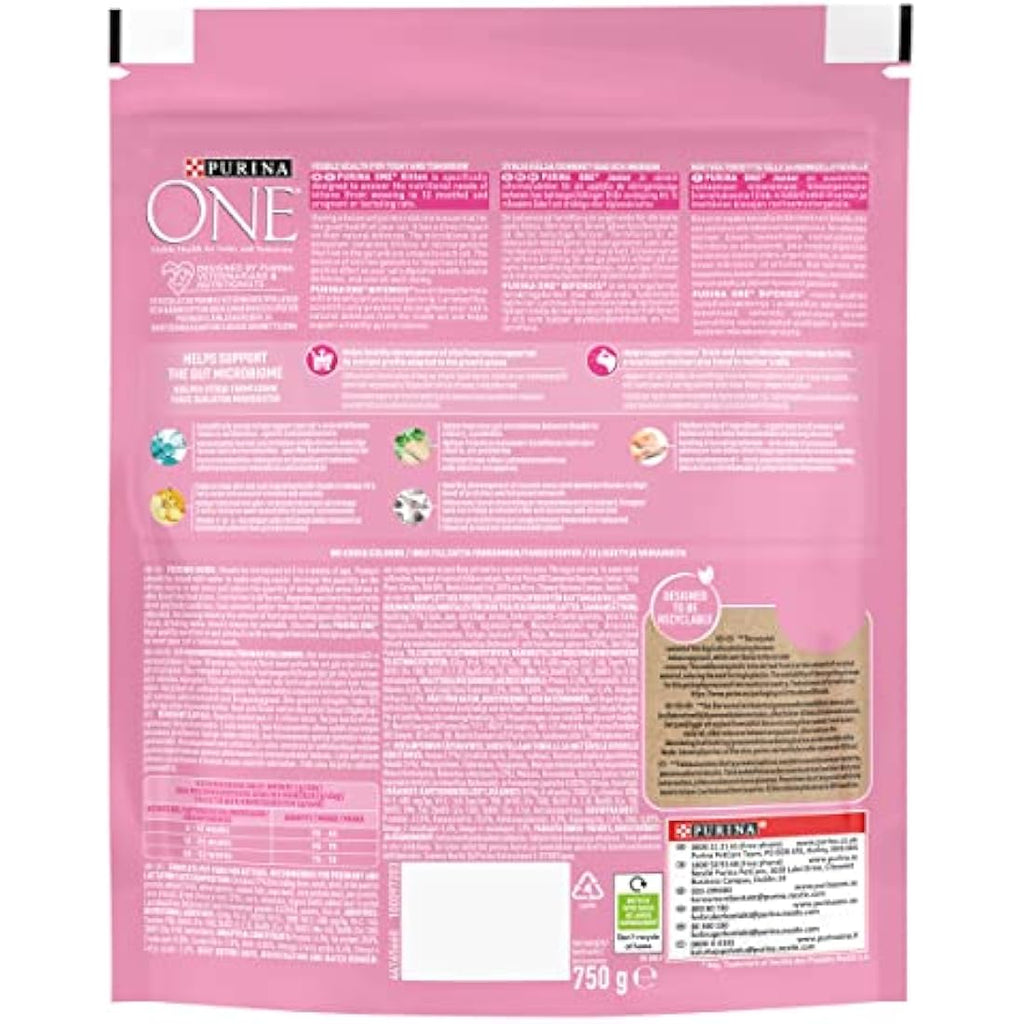 Purina One Kitten Dry Cat Food - Chicken & Rice 750g (Pack of 4)