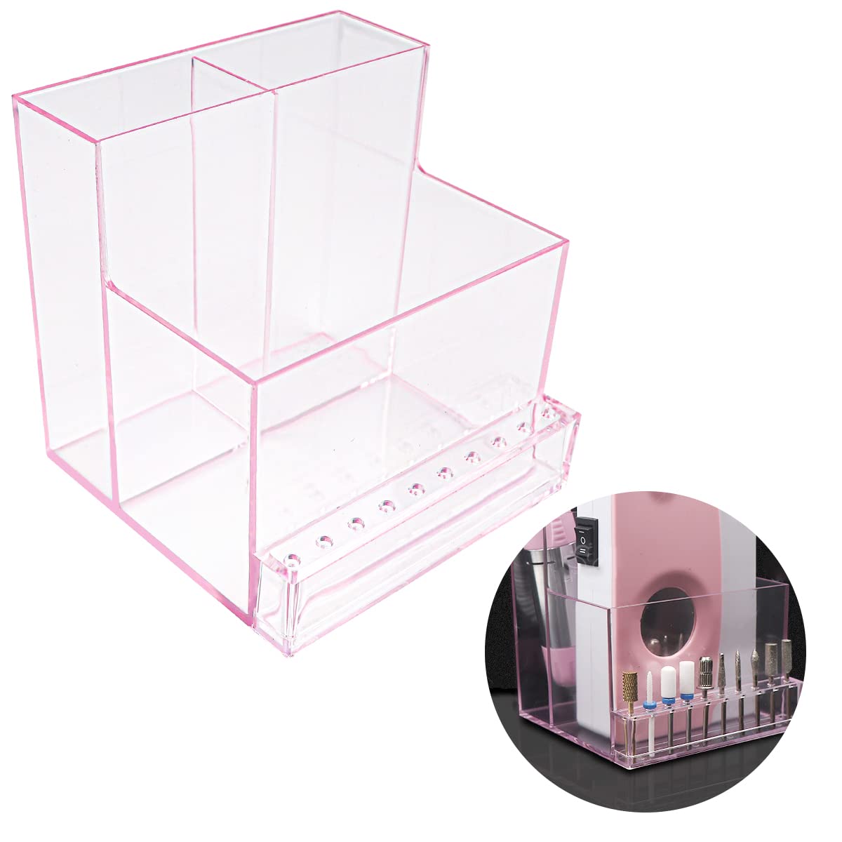 Jolof Store Acrylic Nail Drill Bit Holder & Manicure Tool Storage Rack – Pink