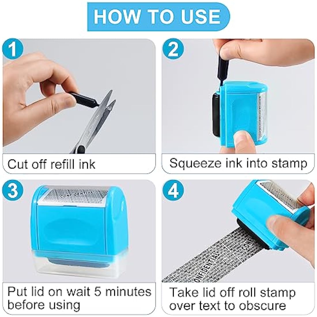 Identity Theft Protection Roller Stamp with 3 Refills – Blue