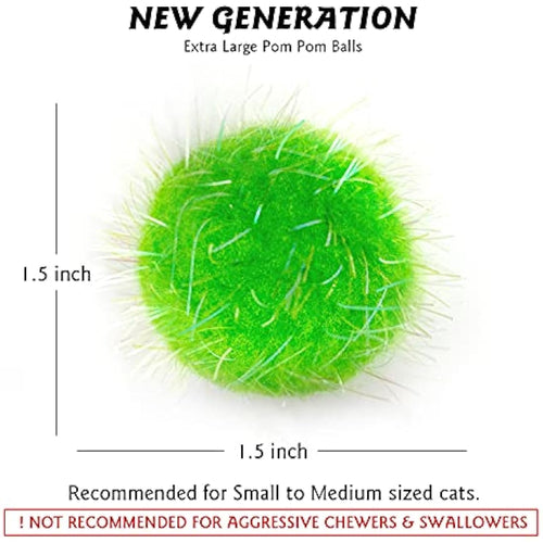 20-Pack Extra Large 1.5" Glitter Sparkle Cat Pom Pom Balls