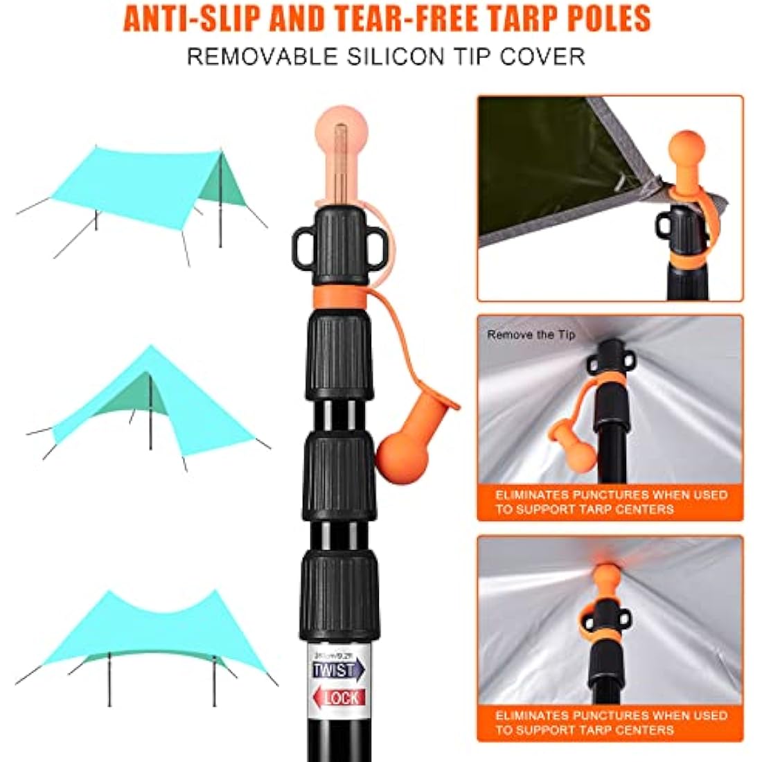 CAMULAND Telescoping Tent Poles | 110" Heavy Duty Aluminum Tarp Poles - 2PK