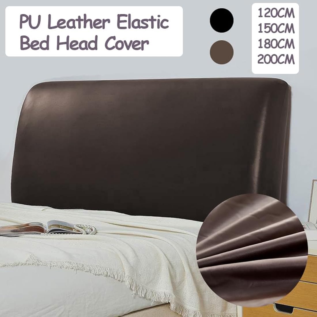 Waterproof PU Leather Headboard Cover – Coffee, 150cm
